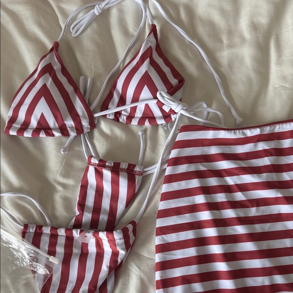 SHEIN Other - SHEIN Red and White Striped Bikini Set